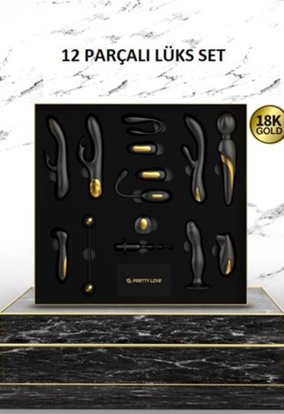 12 Parçalı 18K Altın Kaplamalı Elit Vibratör Seti - Queen's Collection