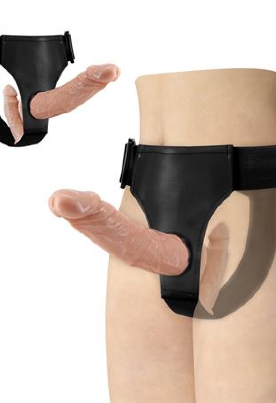 Belden Bağlamalı Çift Taraflı İçi Dolu Strapon Penis