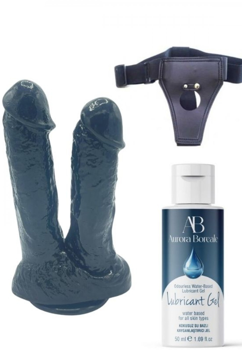 Belden Bağlamalı Kayganlaştırıcı Set Noctis 21cm Siyah Çiftli Dildo No:61